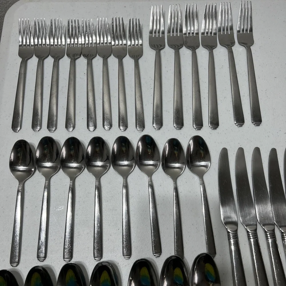 Solid Stainless Steel Ribbed LOT Of 36 Pieces Forks Spoons Knives -Unmarked